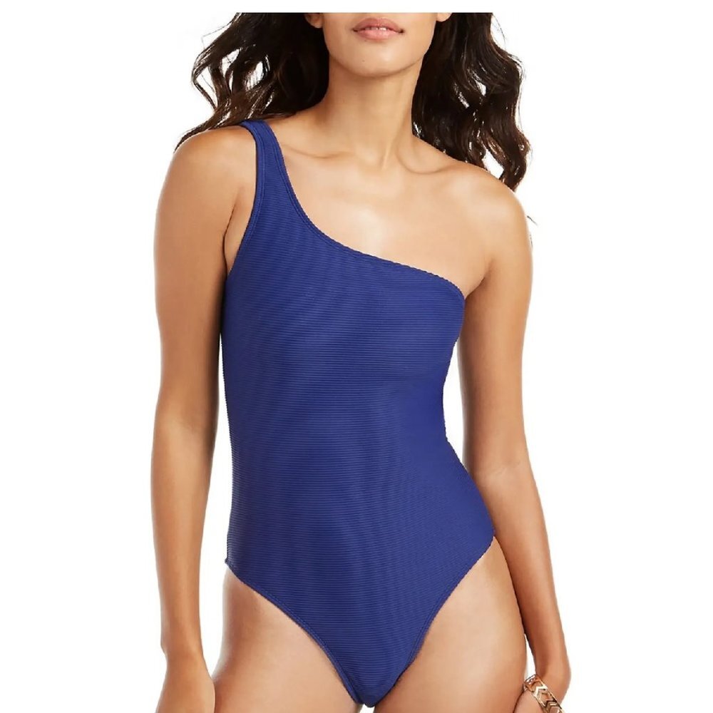 Rachel Rachel Roy Ribbed One-Shoulder Swimsuit